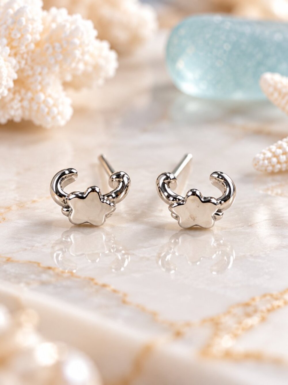 Silver Tiny Open Hoop Star Stud Earrings Minimalist Celestial - Fashion Jewelry